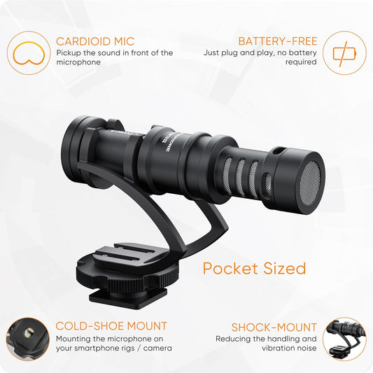 COMICA Full Metal MINI Compact On-Camera Cardioid Directional Shotgun VD Microphone